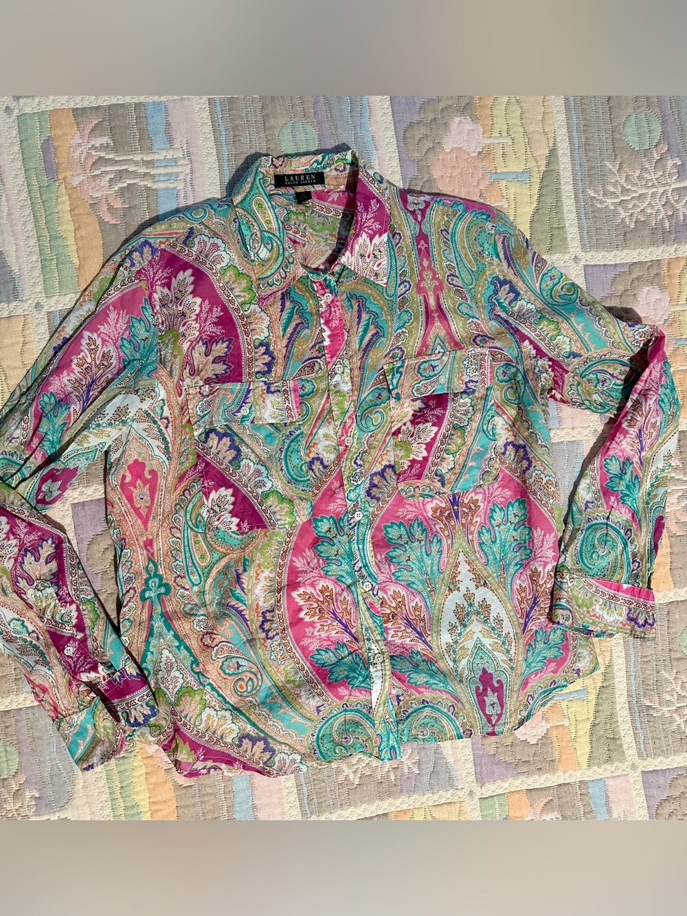 Ralph Lauren Multicolor Pink & Teal Paisley Button-Up Shirt